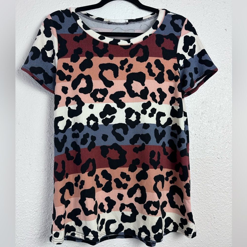 BOMBOM Leopard Print Striped‎ Women's Top